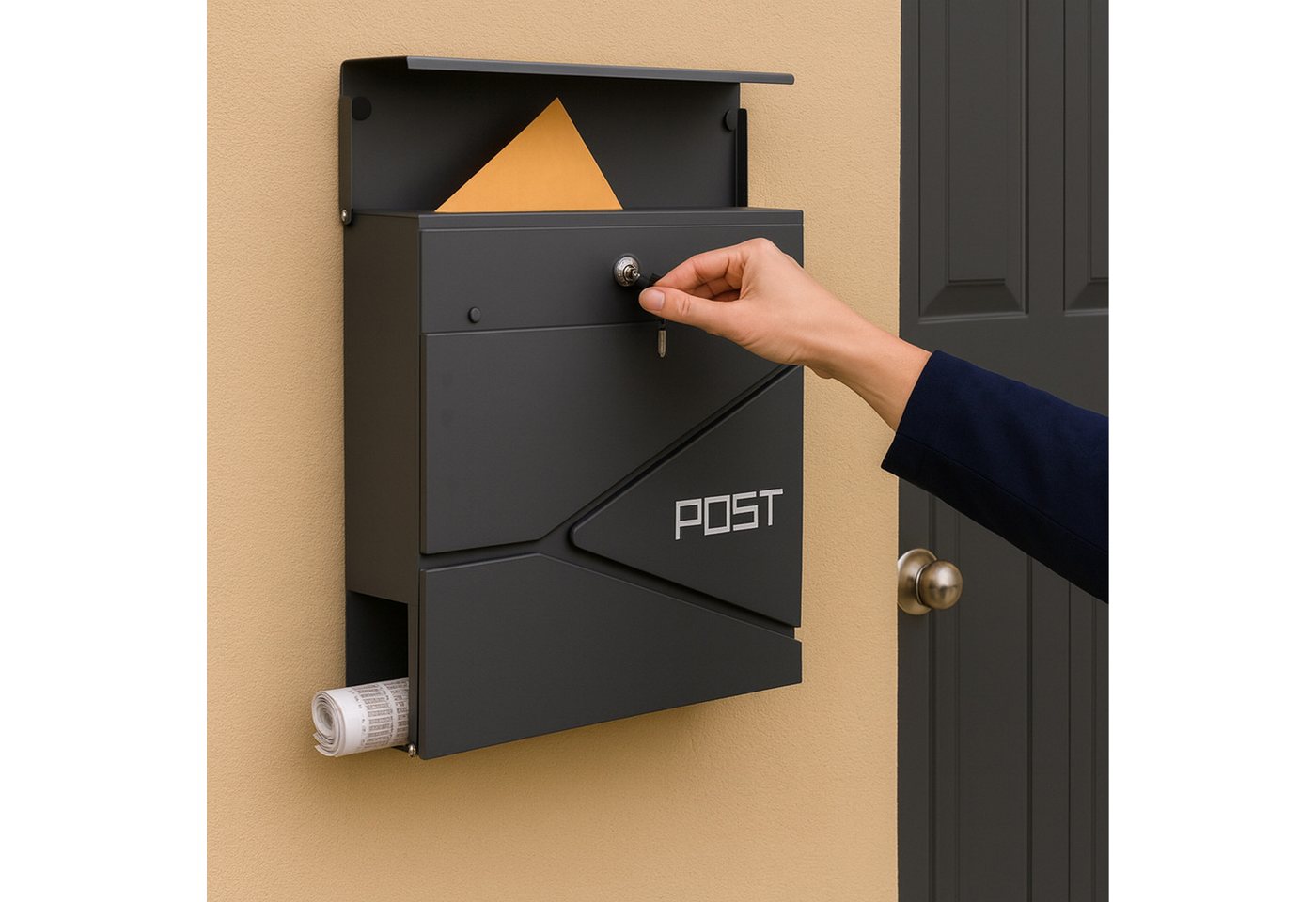 relaxdays Briefkasten mit Zeitungsfach (1-St), Anthrazit – Bild 2 von 5