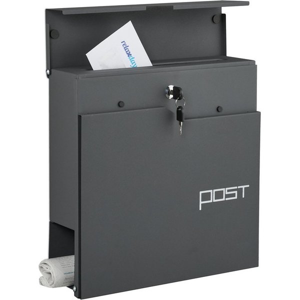 relaxdays Briefkasten mit Zeitungsfach (1-St), Anthrazit