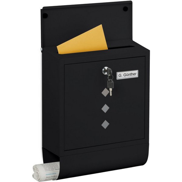 relaxdays Briefkasten mit Zeitungsfach (1-St), schwarz