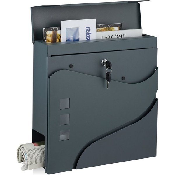 relaxdays Briefkasten mit Zeitungsfach anthrazit (1-St)