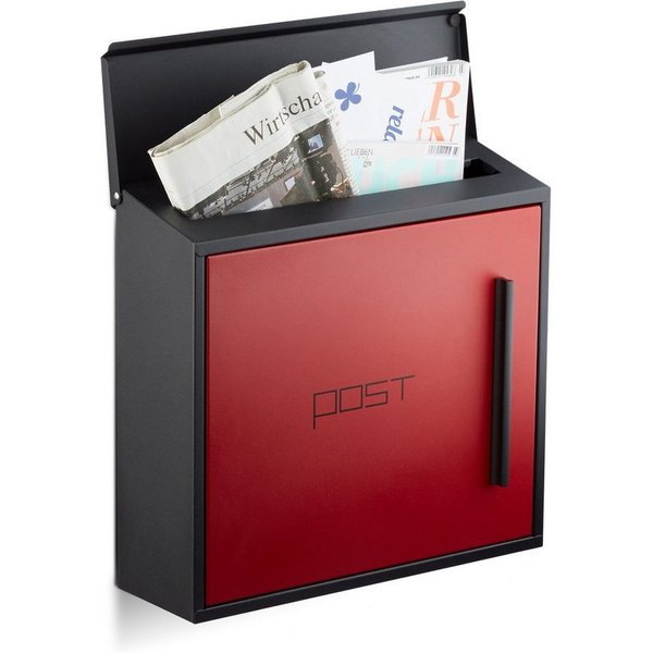 relaxdays Briefkasten modern (1-St), Schwarz-Rot
