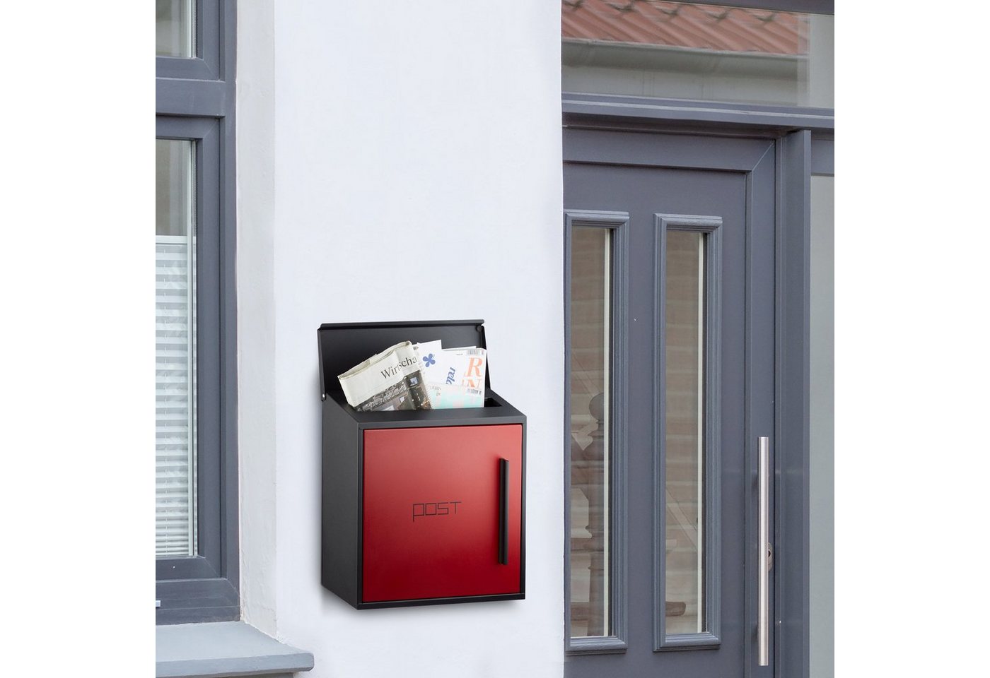 relaxdays Briefkasten modern (1-St), Schwarz-Rot – Bild 2 von 5