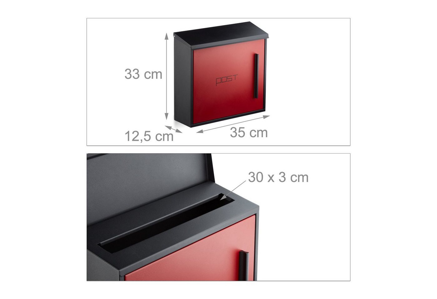 relaxdays Briefkasten modern (1-St), Schwarz-Rot – Bild 4 von 5