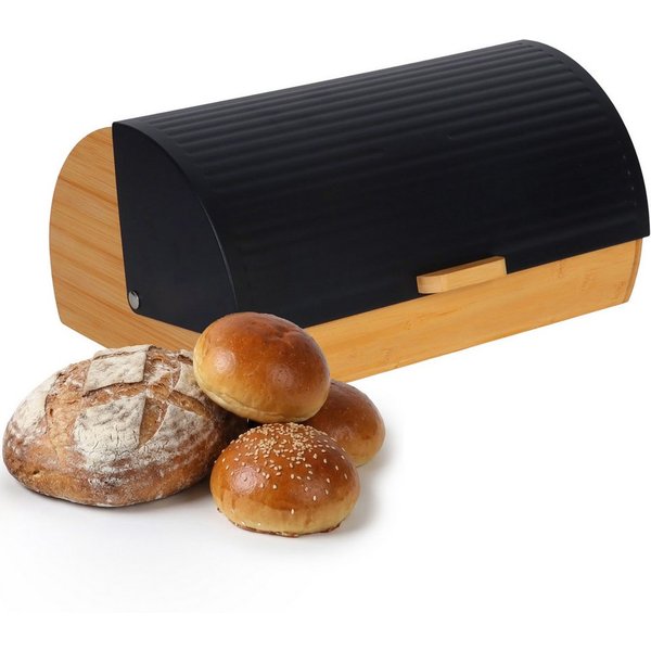 relaxdays Brotkasten Bambus mit Klappdeckel, Bambus, (1-tlg), schwarz