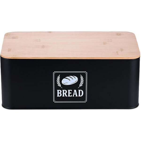 relaxdays Brotkasten mit Bambusdeckel Retro-Design, Eisen, (1-tlg), schwarz