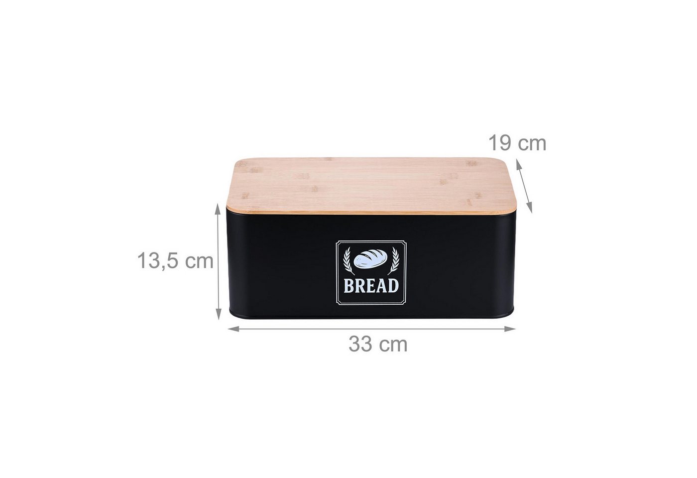 relaxdays Brotkasten mit Bambusdeckel Retro-Design, Eisen, (1-tlg), schwarz – Bild 4 von 5