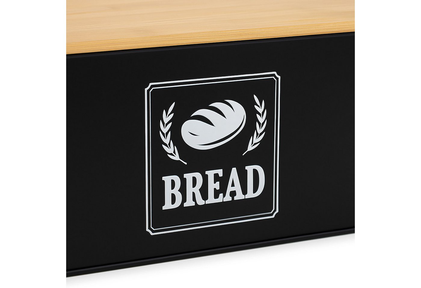 relaxdays Brotkasten mit Bambusdeckel Retro-Design, Eisen, (1-tlg), schwarz – Bild 5 von 5