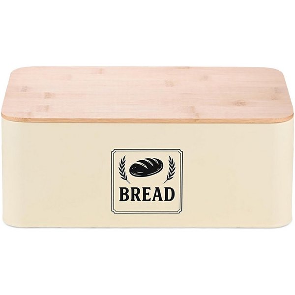 relaxdays Brotkasten mit Bambusdeckel Retro-Design, Eisen, (1-tlg), Beige