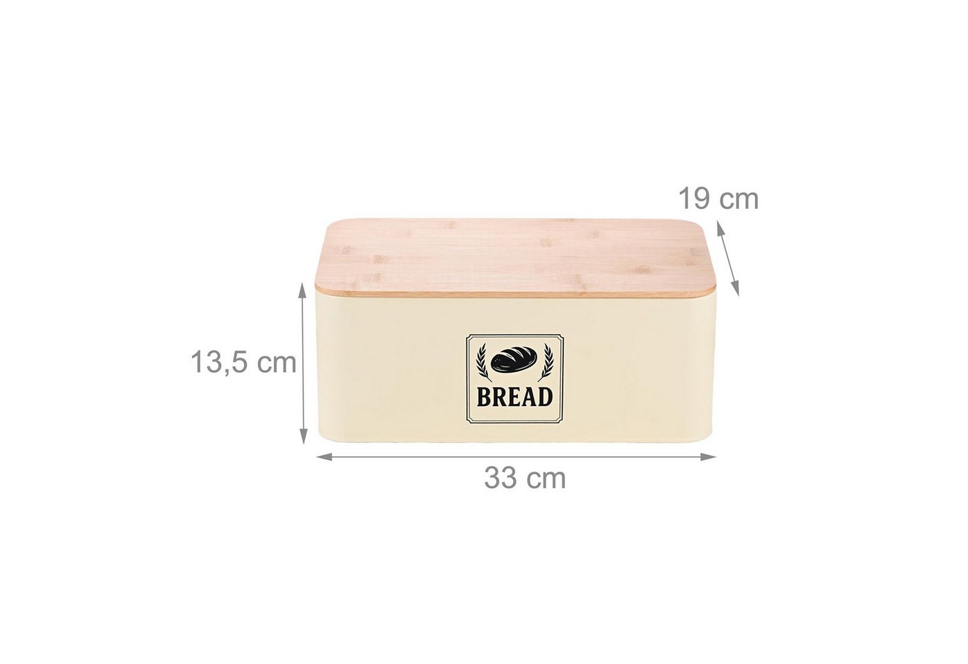 relaxdays Brotkasten mit Bambusdeckel Retro-Design, Eisen, (1-tlg), Beige – Bild 4 von 5