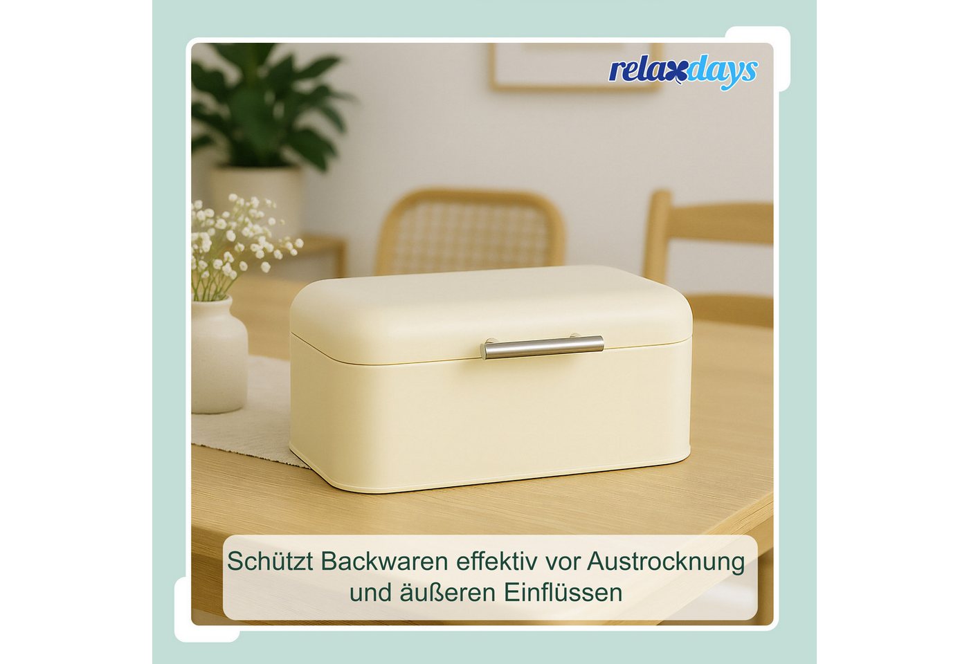 relaxdays Brotkasten mit Deckel und Brotbeutel, Eisen, (2-tlg), Beige – Bild 3 von 5