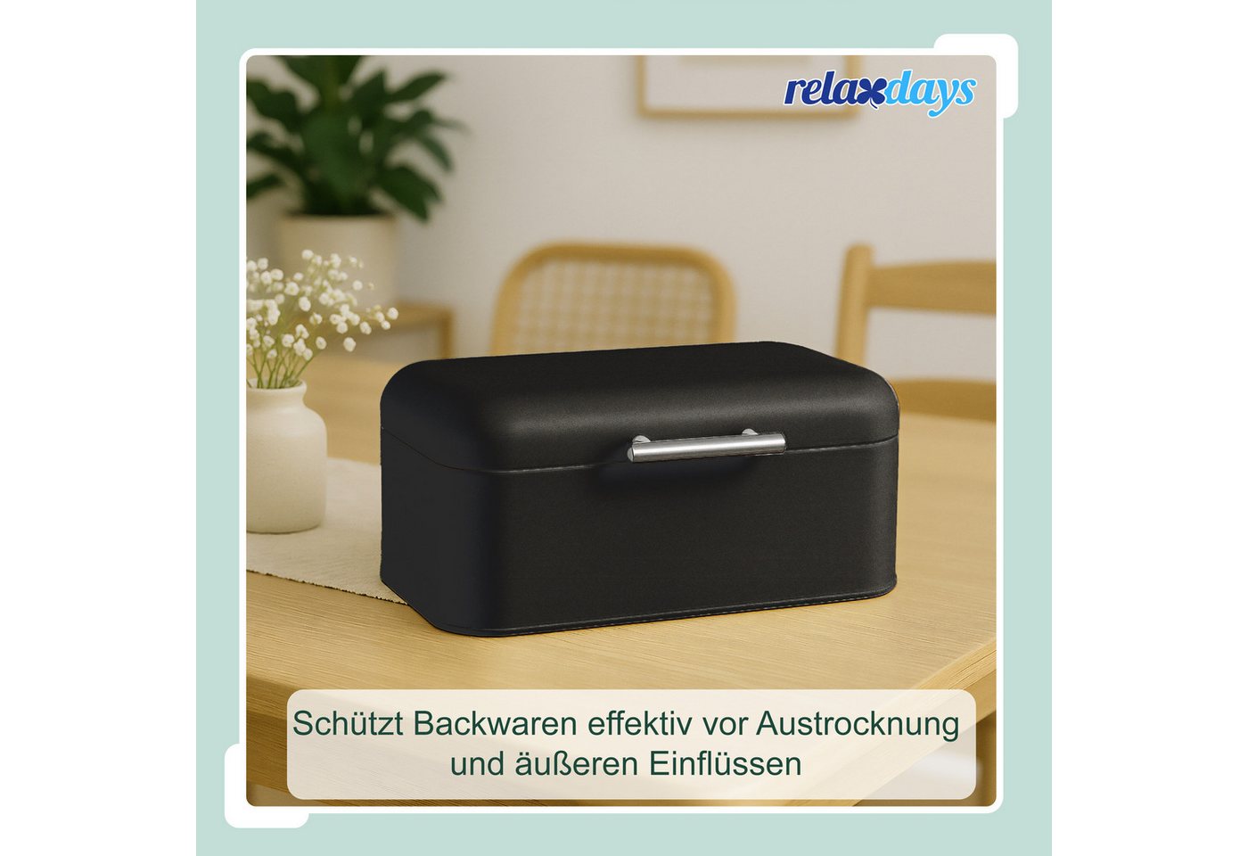 relaxdays Brotkasten mit Deckel und Brotbeutel, Eisen, (2-tlg), schwarz – Bild 3 von 5