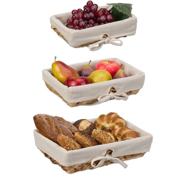 relaxdays Brotkorb 3er Set Brotkorb mit Stoffeinsatz, Pflanzenfaser, (3-tlg)