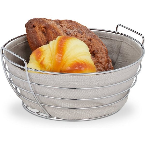 relaxdays Brotkorb Runder Brotkorb Metall mit Stoffeinsatz, Baumwolle, (1-tlg), grau