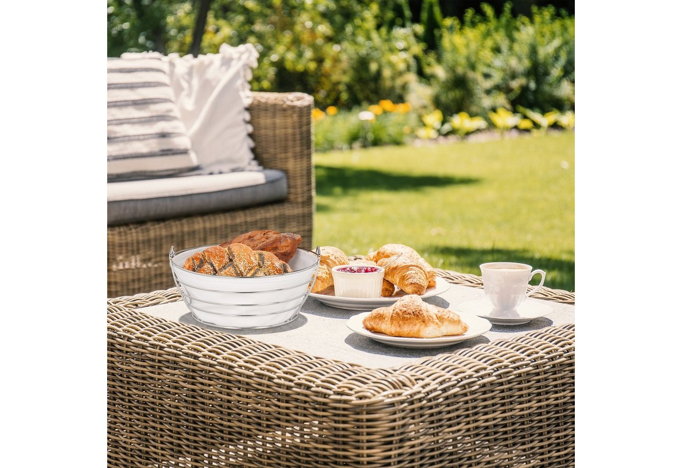 relaxdays Brotkorb Runder Brotkorb Metall mit Stoffeinsatz, Baumwolle, (1-tlg), grau – Bild 5 von 5