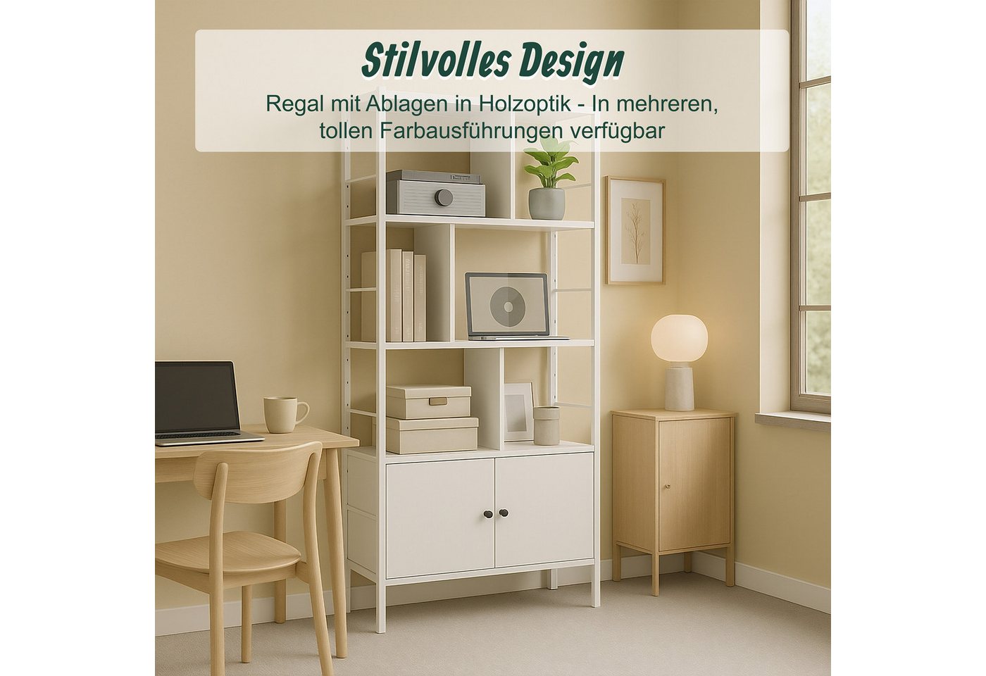 relaxdays Bücherregal mit Unterschrank, 1-tlg., weiß – Bild 2 von 5