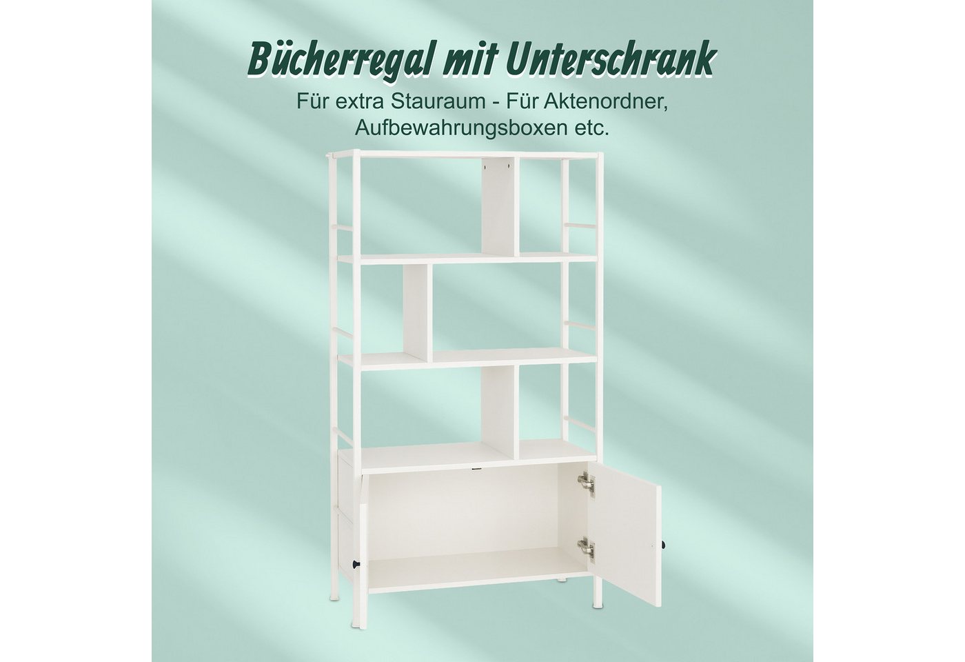 relaxdays Bücherregal mit Unterschrank, 1-tlg., weiß – Bild 5 von 5