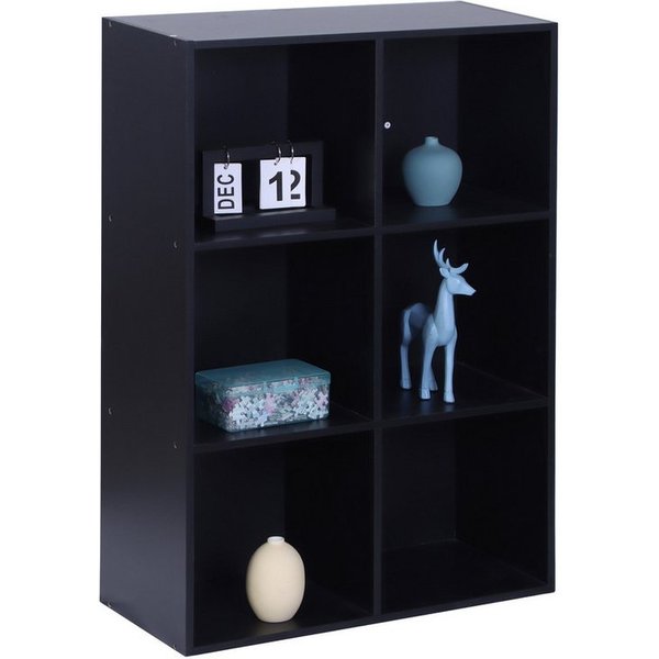 relaxdays Bücherregal Würfelform, 1-tlg., schwarz, 6 Fächer