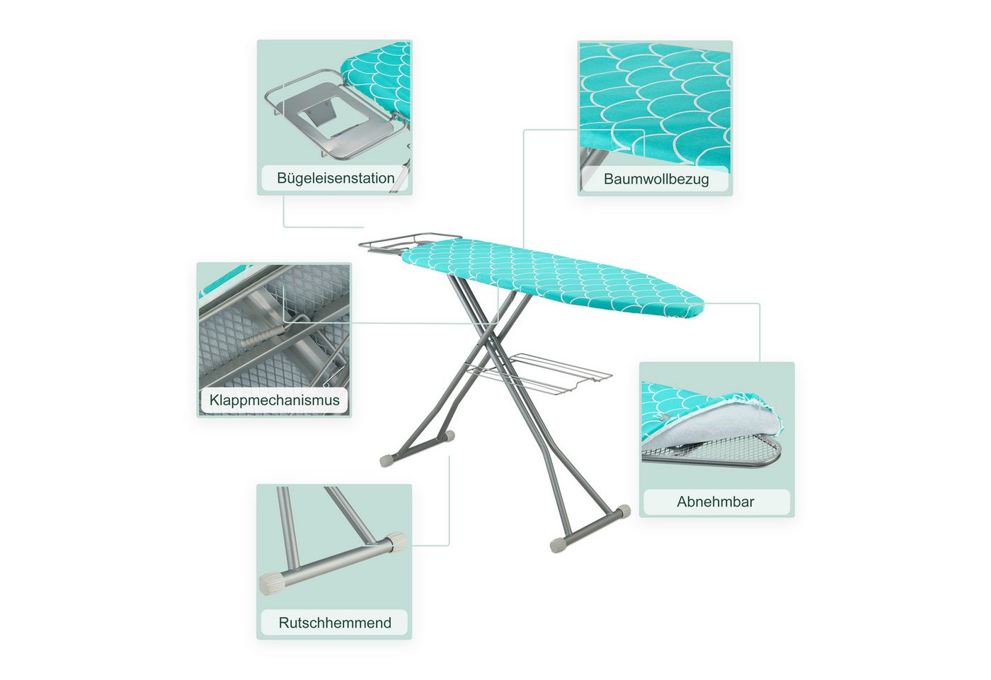 relaxdays Bügelbrett Bügelbrett 122 x 39,5 cm, Bügelfläche 122x39.5 cm – Bild 5 von 5