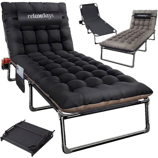 relaxdays Campingliege Campingbett klappbar 250kg (4-St) schwarz