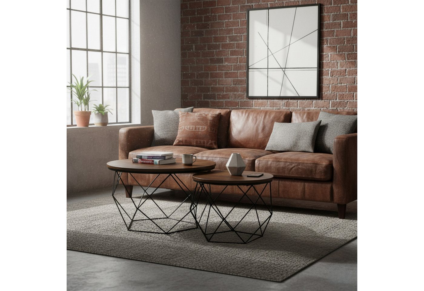 relaxdays Couchtisch 2er Set Industrial-Design (2-St), Vintagebraun – Bild 2 von 5