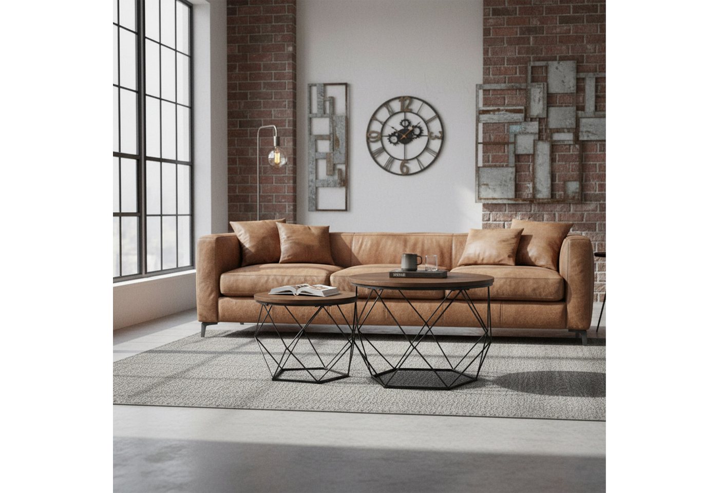 relaxdays Couchtisch 2er Set Industrial-Design (2-St), Vintagebraun – Bild 3 von 5