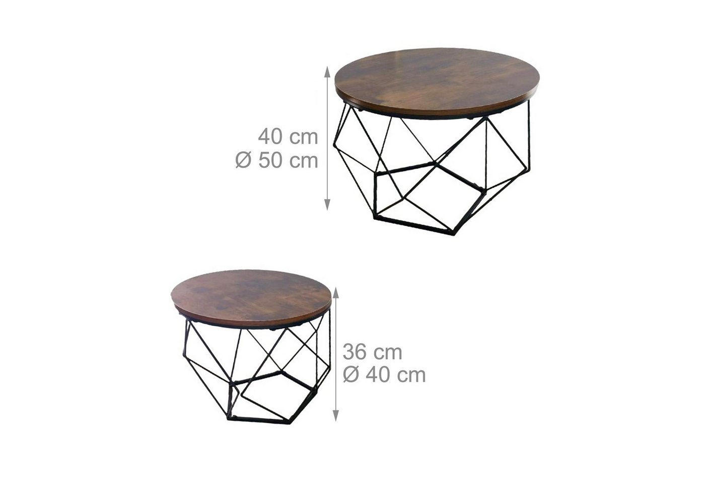 relaxdays Couchtisch 2er Set Industrial-Design (2-St), Vintagebraun – Bild 4 von 5