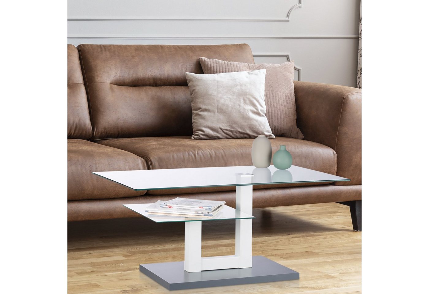 relaxdays Couchtisch Glas mit Ablage (1-St) – Bild 3 von 5