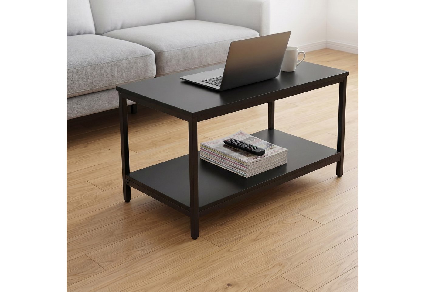 relaxdays Couchtisch mit Ablage Materialmix (1-St), schwarz – Bild 2 von 5