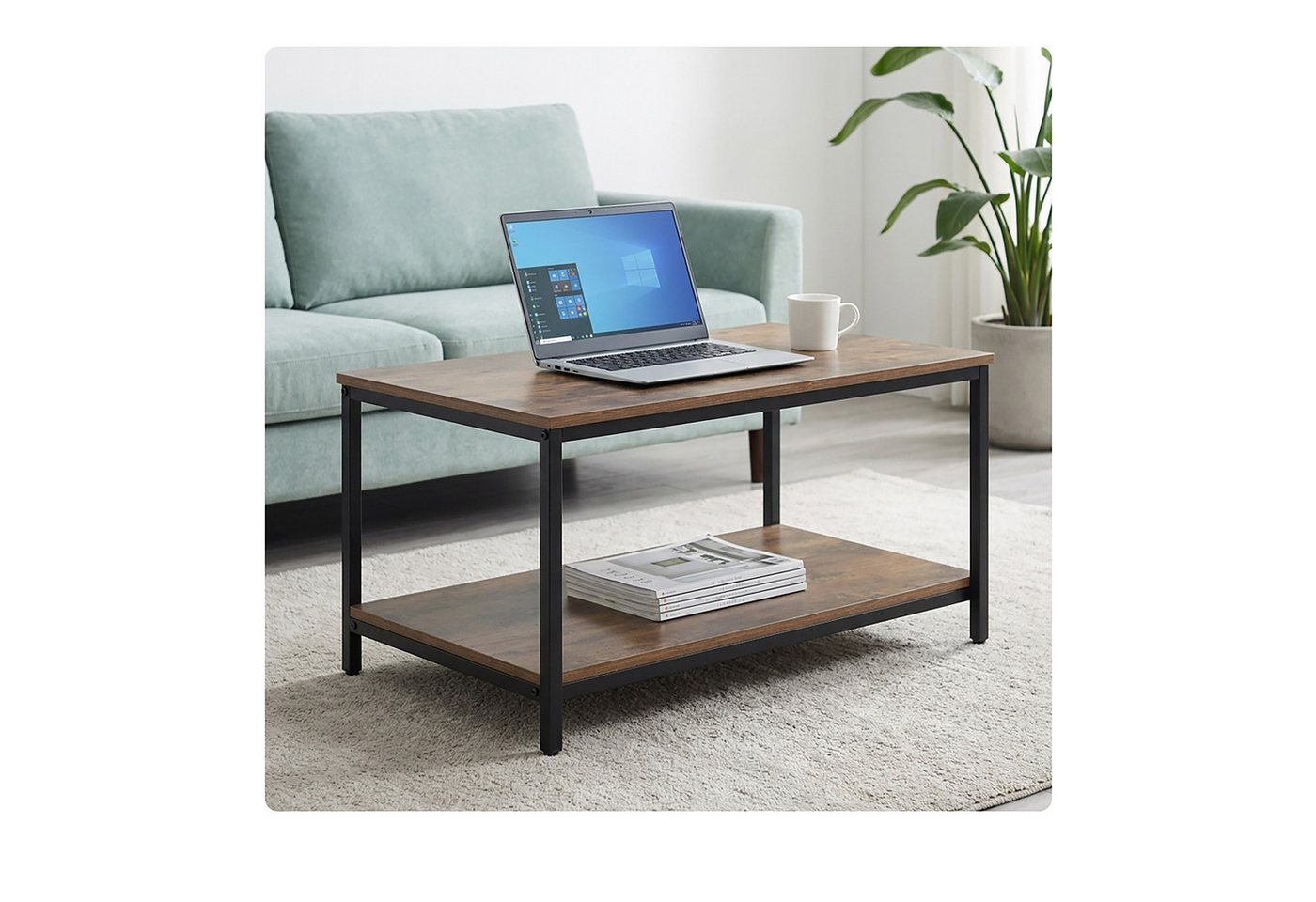relaxdays Couchtisch mit Ablage Materialmix (1-St), schwarz – Bild 3 von 5