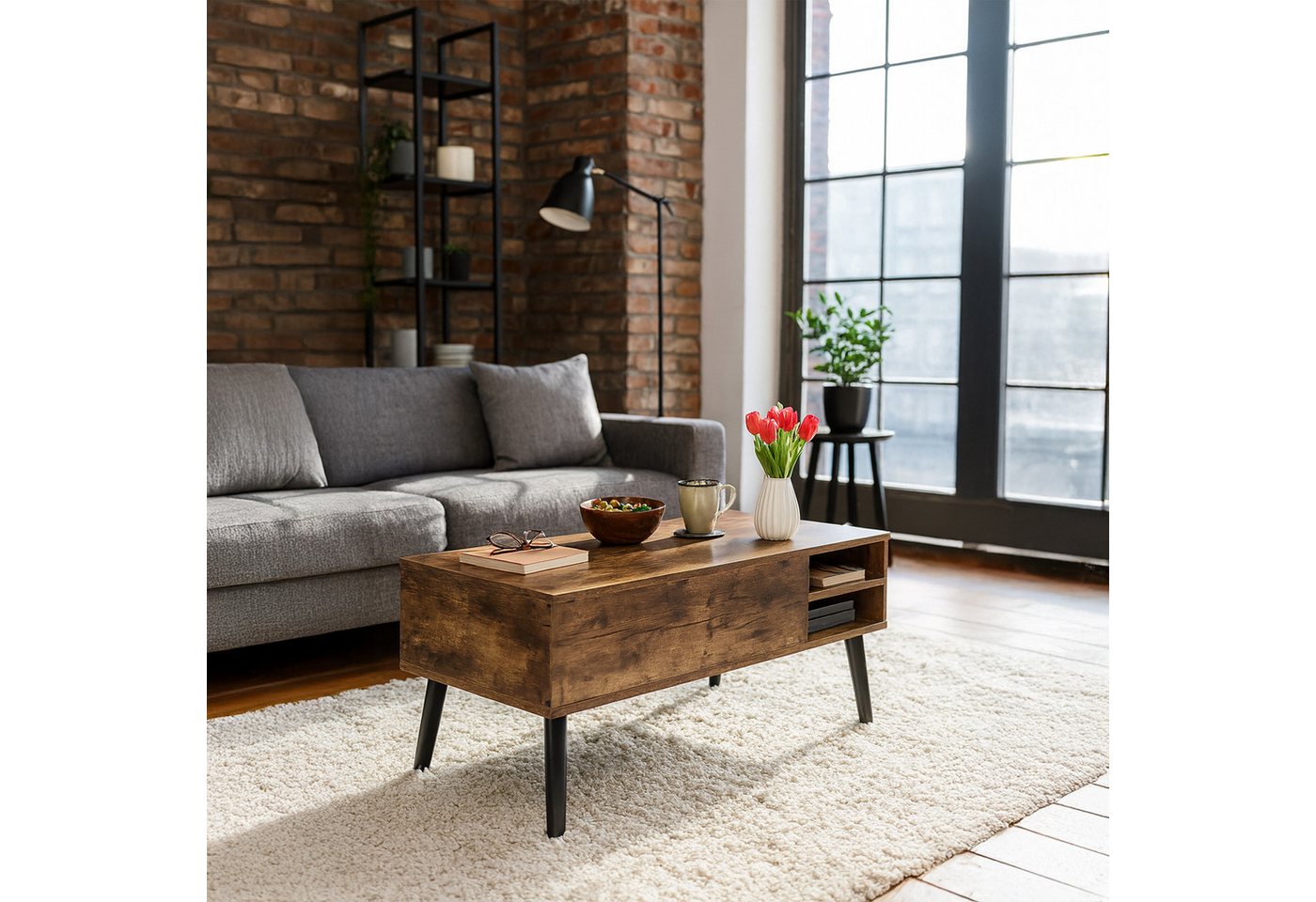 relaxdays Couchtisch mit Stauraum (1-St), Holzoptik – Bild 2 von 5