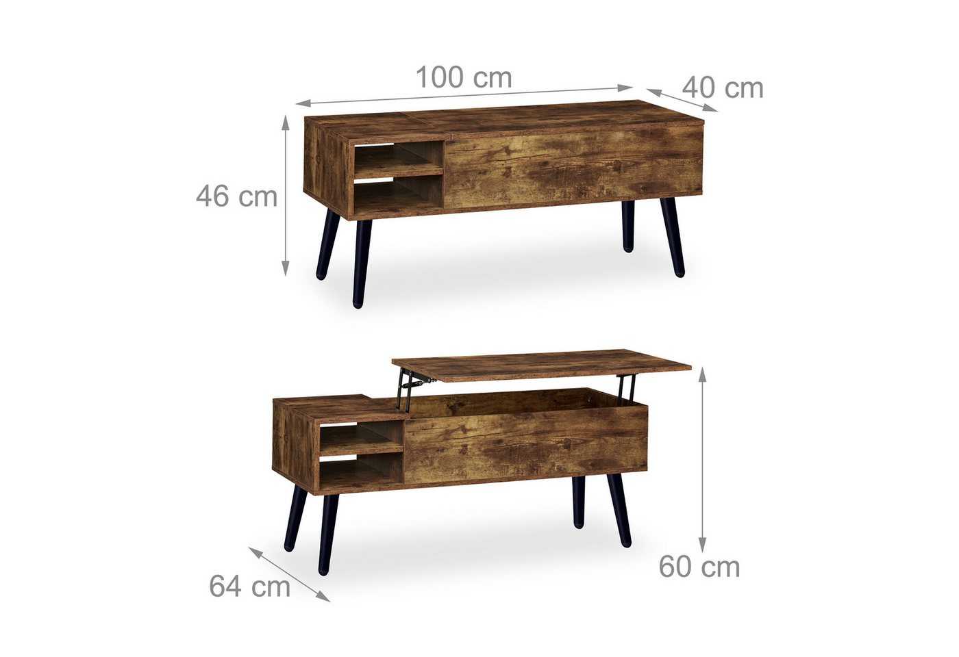 relaxdays Couchtisch mit Stauraum (1-St), Holzoptik – Bild 4 von 5