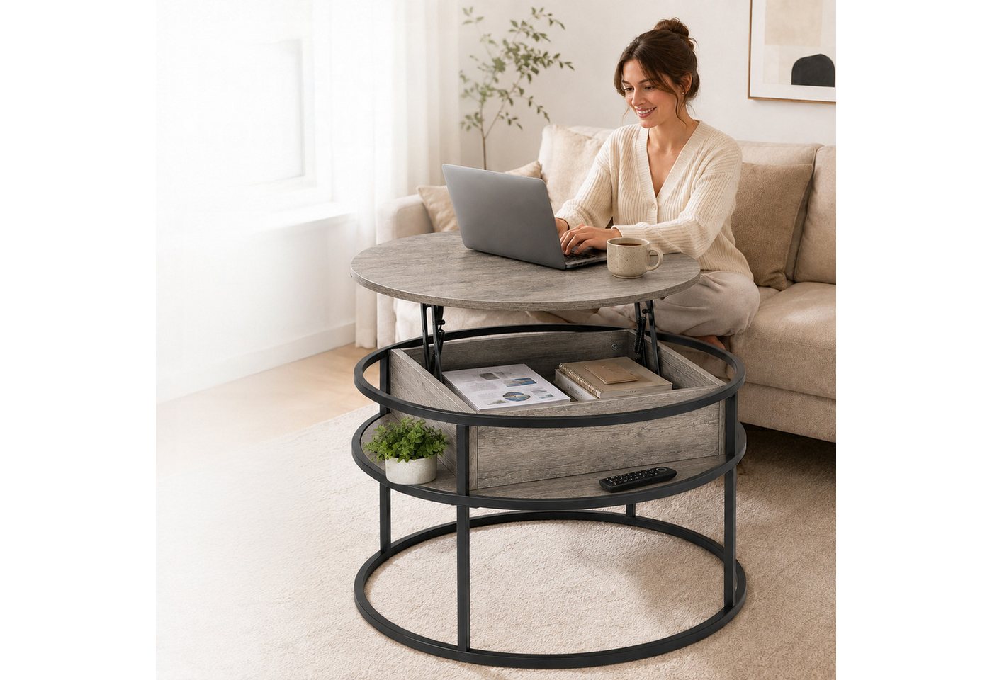 relaxdays Couchtisch mit Stauraum (1-St), Holzoptik-Schwarz – Bild 2 von 5