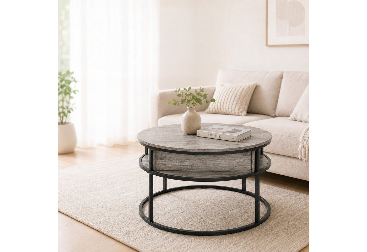 relaxdays Couchtisch mit Stauraum (1-St), Holzoptik-Schwarz – Bild 3 von 5