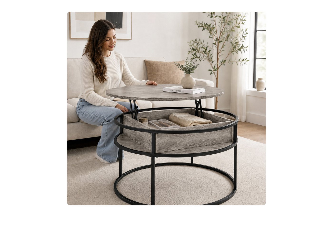 relaxdays Couchtisch mit Stauraum (1-St), Holzoptik-Schwarz – Bild 5 von 5