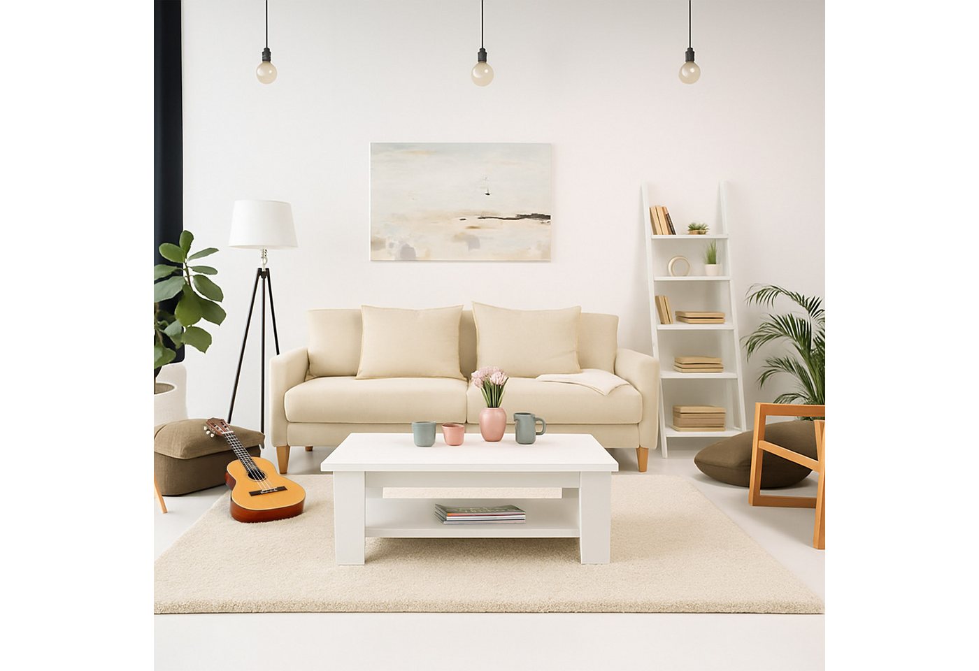 relaxdays Couchtisch mit unterer Ablage (1-St), weiß – Bild 2 von 5