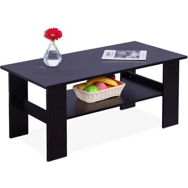 relaxdays Couchtisch mit unterer Ablage (1-St), schwarz