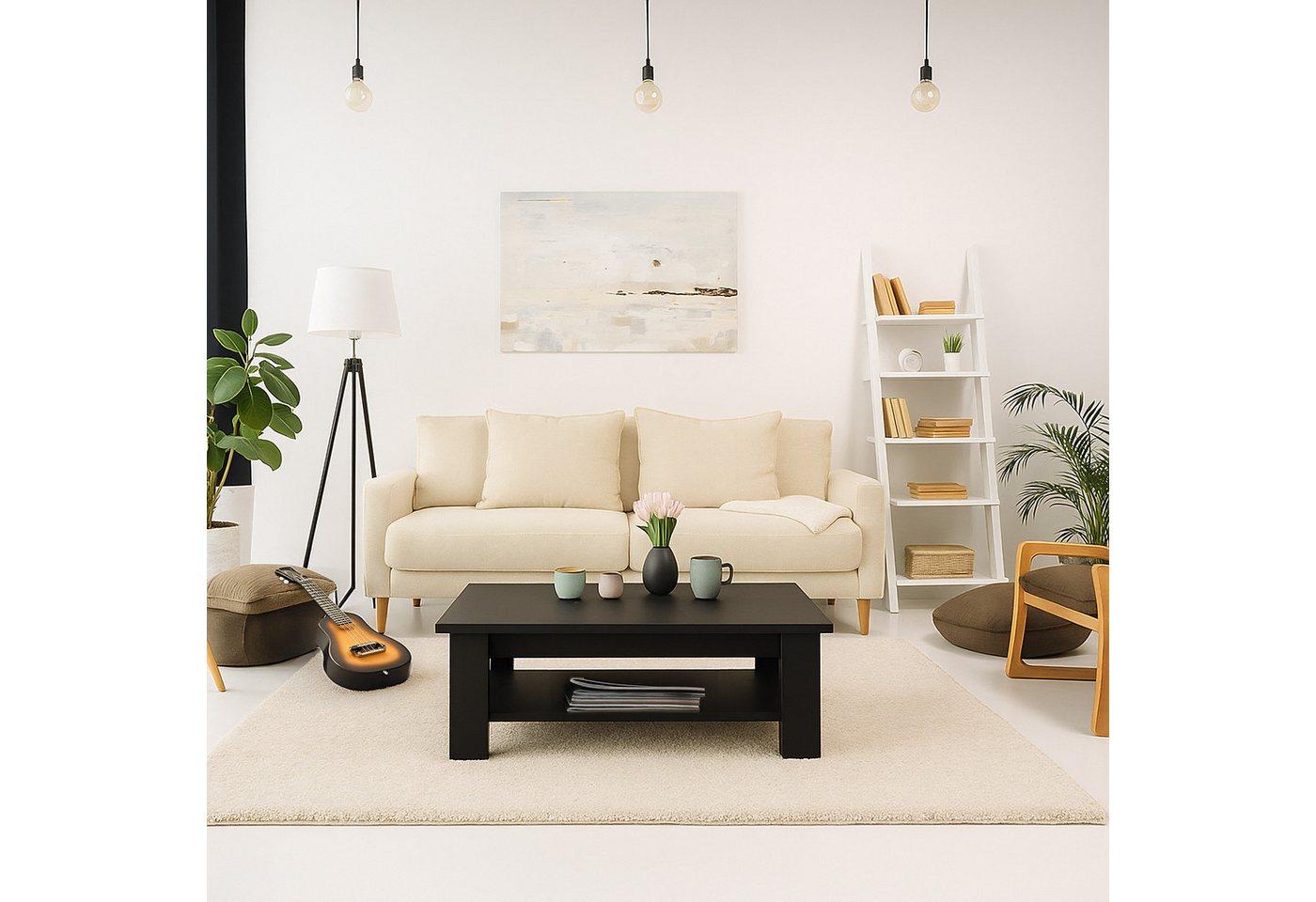relaxdays Couchtisch mit unterer Ablage (1-St), schwarz – Bild 2 von 5