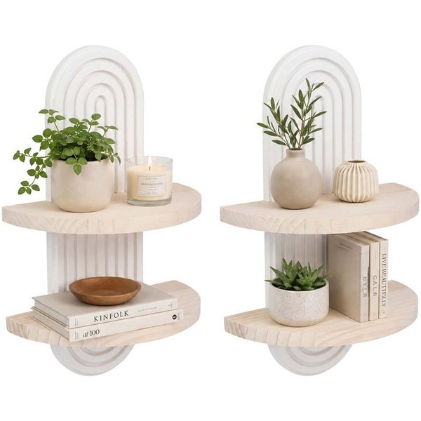 relaxdays Deko-Wandregal Wandregal Boho 2er Set, 2-tlg., Natur-Weiß, 2 Ablagen