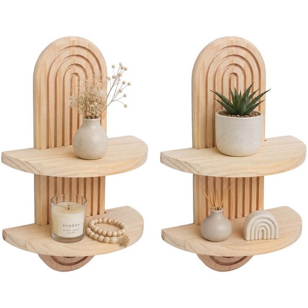 relaxdays Deko-Wandregal Wandregal Boho 2er Set, 2-tlg., natur, 2 Ablagen