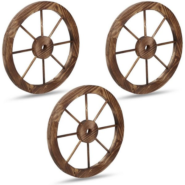 relaxdays Dekoobjekt Wagenrad aus Holz 3er Set (3 St)
