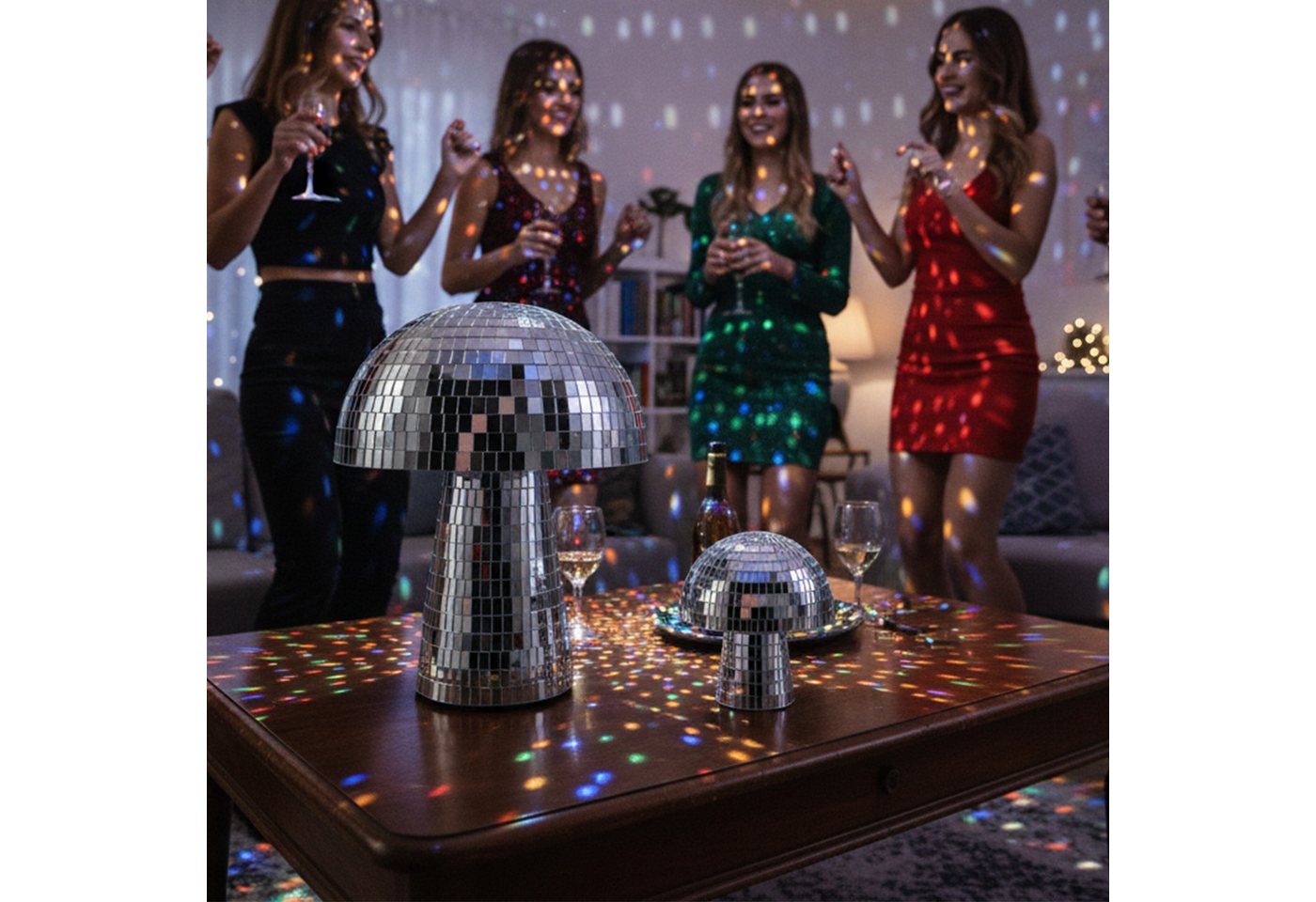 relaxdays Discolicht Disco Pilz 2er Set, Lichtreflektierende Dekoration aus Spiegelglas – Bild 5 von 5