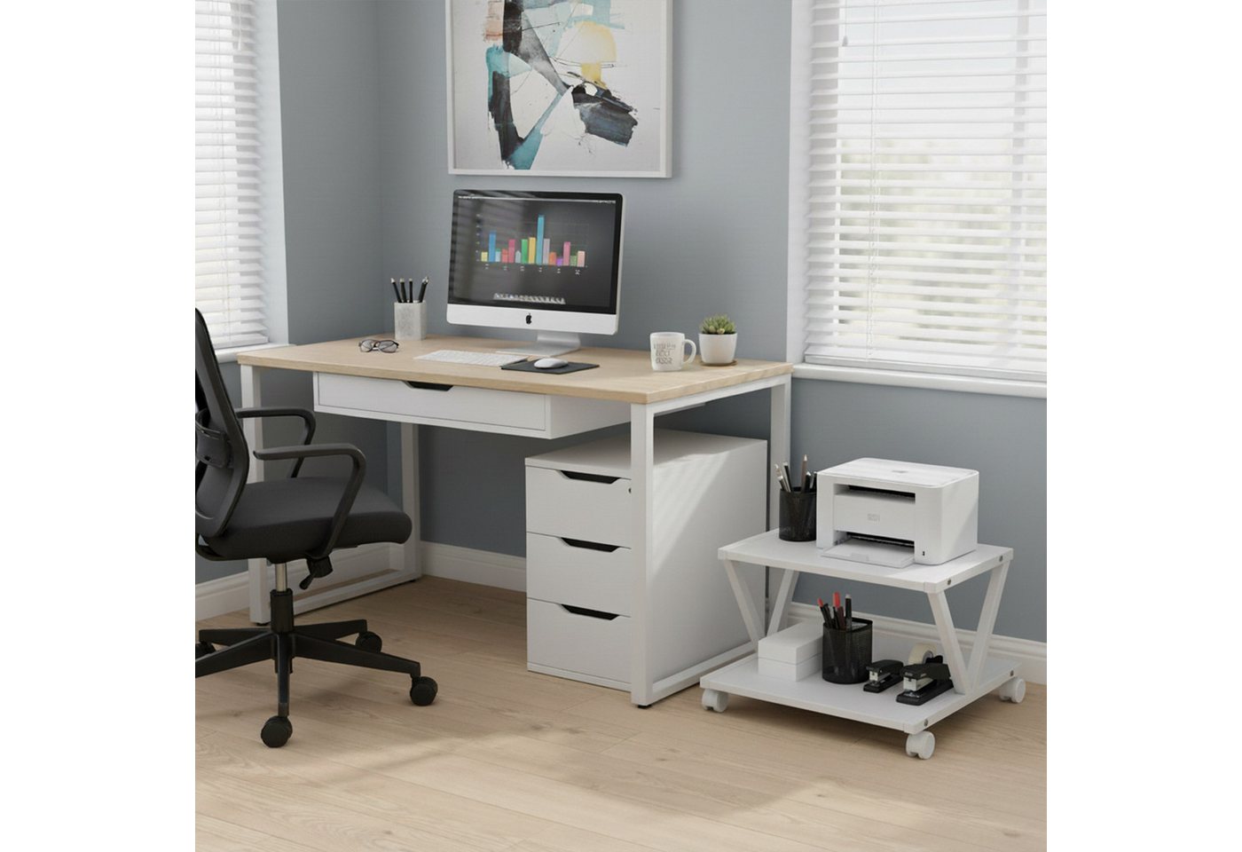 relaxdays Druckertisch Druckerständer mit Rollen (1-St), weiß – Bild 2 von 5