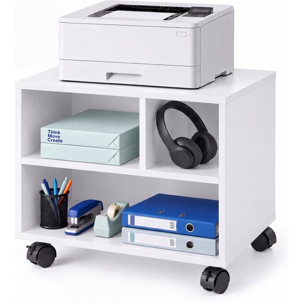 relaxdays Druckertisch Druckerständer Schreibtisch mit Rollen (1-St), weiß