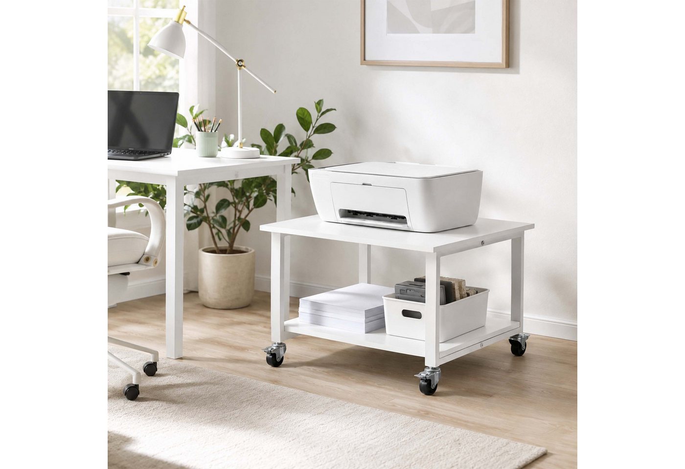 relaxdays Druckertisch mit Rollen (1-St), weiß – Bild 2 von 5