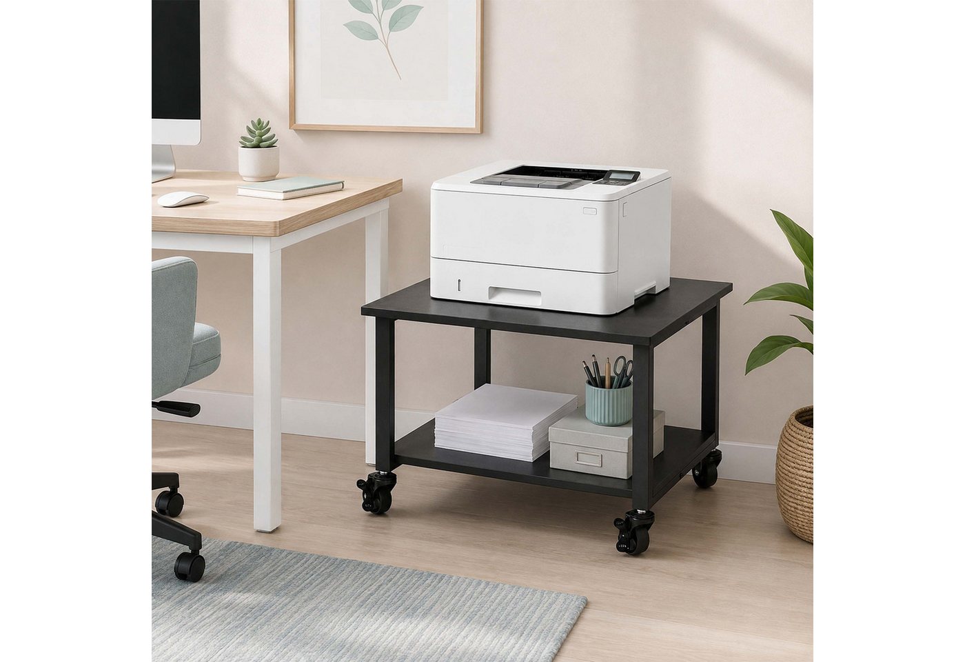 relaxdays Druckertisch mit Rollen (1-St), schwarz – Bild 2 von 5