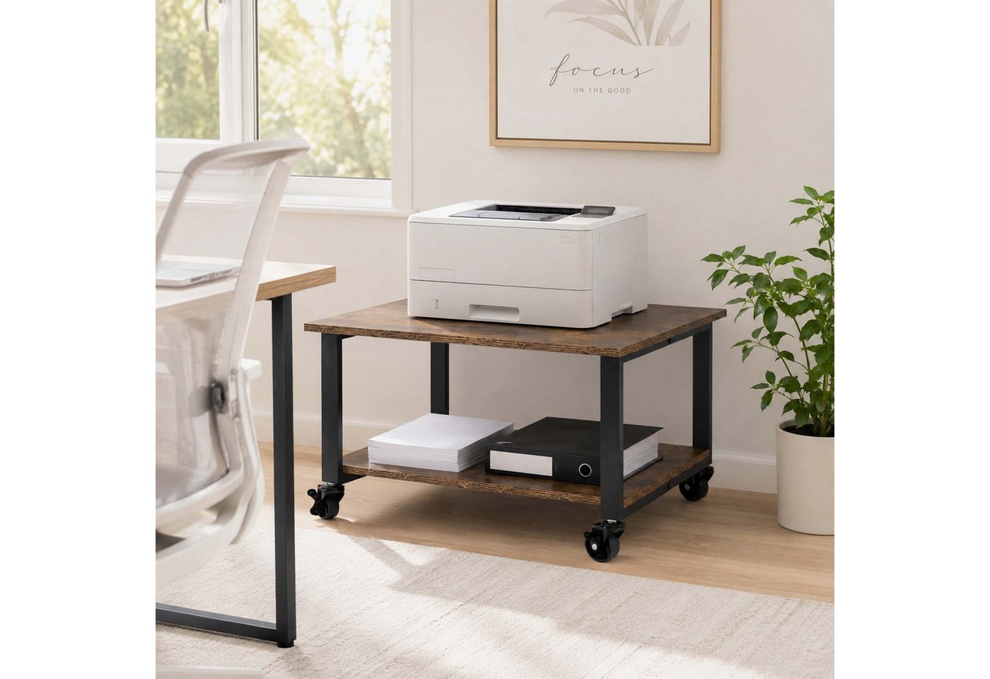 relaxdays Druckertisch mit Rollen (1-St), Industrial-Schwarz – Bild 2 von 5