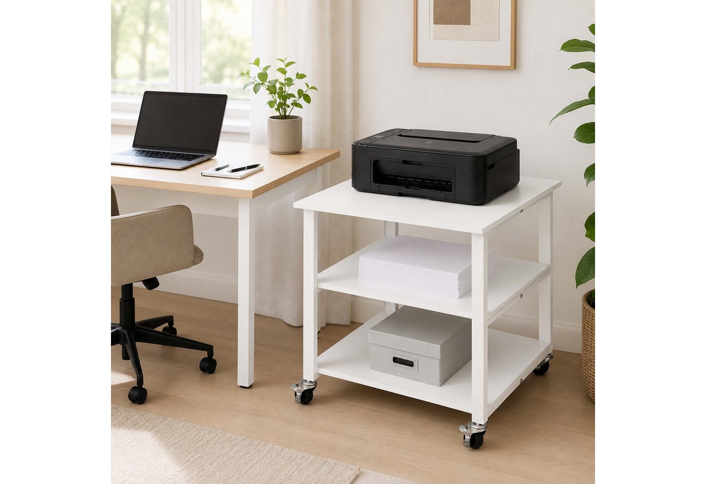 relaxdays Druckertisch mit Rollen (1-St), weiß – Bild 2 von 5