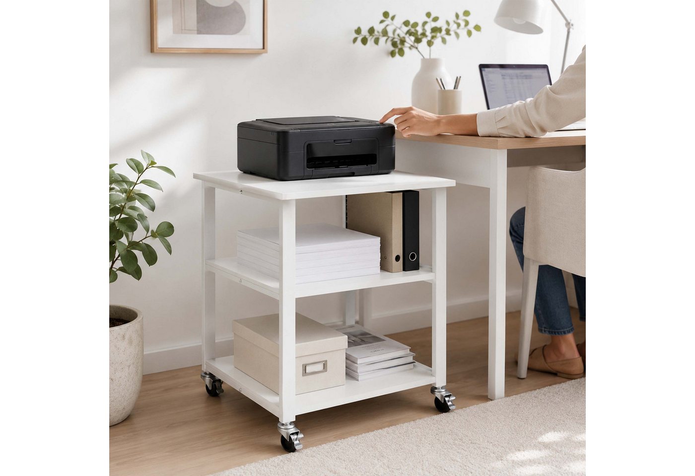 relaxdays Druckertisch mit Rollen (1-St), weiß – Bild 3 von 5