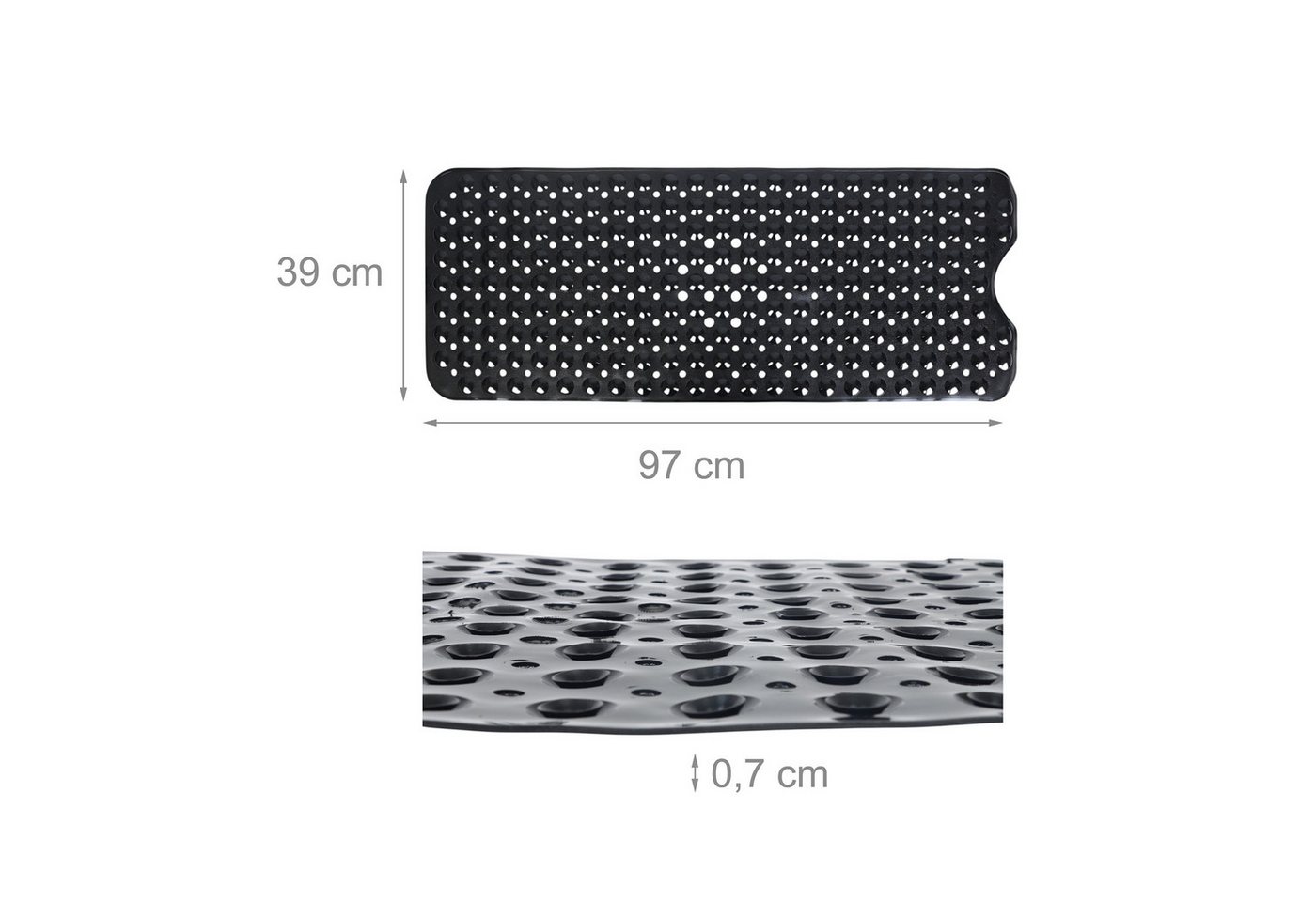 relaxdays Duschmatte Badewannenmatte XXL, Höhe 7 mm, Mit zahlreichen Saugnäpfen für sicheren Halt, Maschinenwaschbar bis 30°C, Hergestellt aus PVC, Noppenoberfl – Bild 4 von 5