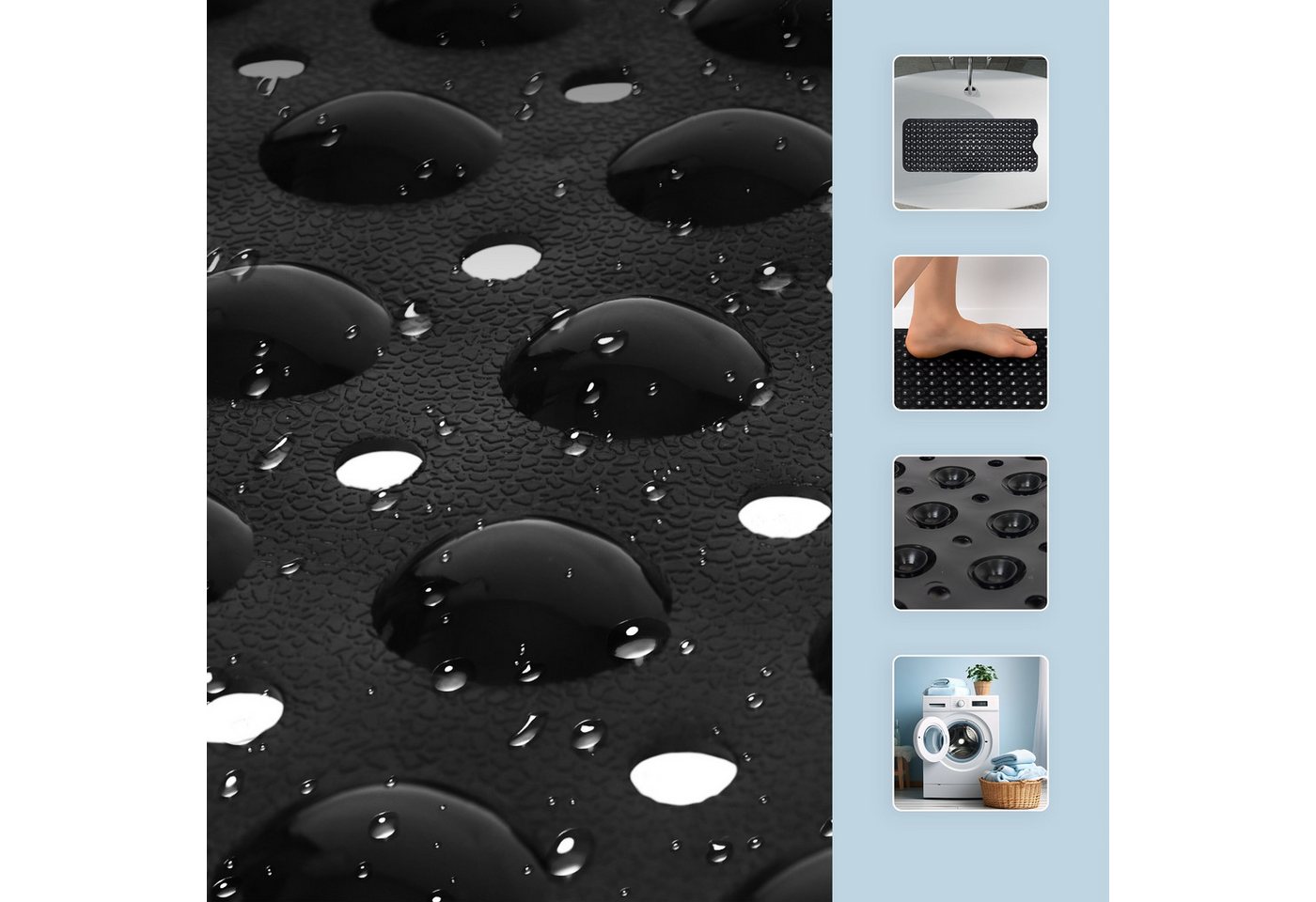 relaxdays Duschmatte Badewannenmatte XXL, Höhe 7 mm, Mit zahlreichen Saugnäpfen für sicheren Halt, Maschinenwaschbar bis 30°C, Hergestellt aus PVC, Noppenoberfl – Bild 5 von 5
